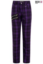 Ro Rox Punk Tartan Trousers - Unisex Goth Emo Plaid Check Slim Fitted Pants