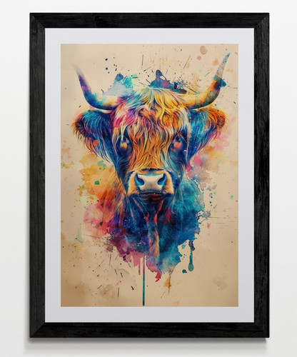 Highland cow framed - framed, canvas