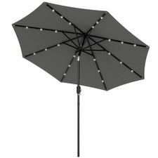 Outsunny Garden Parasol Outdoor Tilt Sun Umbrella LED Light Hand Crank Grey