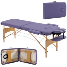 HOMCOM Wooden Folding Spa Beauty Massage Table w/ 2 Sections, Carry Bag, Purple