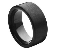 8mm Men Genuine Tungsten Carbide Black Matte Brushed Pipe Cut  Wedding Band Ring
