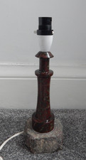 Vintage Cornish Serpentine Lighthouse Lamp & Hessian Shade - 30cm Tall