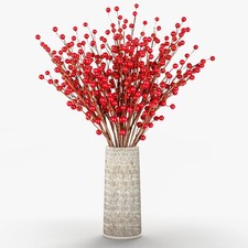 12x Red Berry Stems Artificial