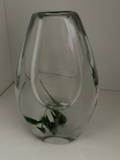 Seaweed Art Glass Vase, Vicke Lindstrand, Kosta, Sweden, Signed, Engraved Fish