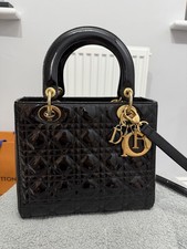 Christian Dior Lady Dior Bag Black Patent Leather With Gold Hardware