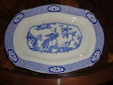 British Anchor Pottery Large Platter Exotic Bird Circa 1890 Blue & White