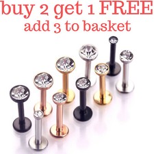 CZ Labret Monroe Tragus Bar Helix Cartilage Lip Ear Stud Ring Gem Piercing