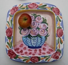 Vintage HARRODS Italian Pottery Ceramic Hand Painted Floral Serving Dish Plate