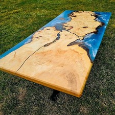 Custom Blue Resin Table – Handmade Acacia Wood Slab – Dining or Desk