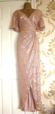 QUIZ SEQUIN SIZE 16 ROSE GOLD EVENING PARTY PROM CRUISE MAXI DRESS