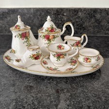 Royal Albert Old Country Roses Miniature Tea Set, Teapot, Tray,cup, Saucer, VGC