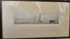 William Lionel Wyllie signed Etching, "Yachting off No Man's Land Fort" Framed