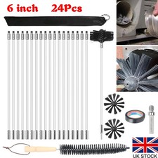 24Pcs Flexible Chimney Sweep Set Flue Sweeping Brush&Rod Kits Soot Cleaning Rod