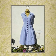 Emily & Fin Size 10 Blue White Stripe Nautical Collar Cotton Button Up Dress