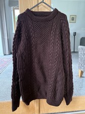 Vintage Aran Cable Knit Brown Coloured Chunky Wool Fisherman Womens 12/14 M