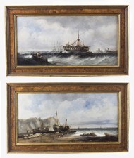 Antique Pair Seascape Oil
