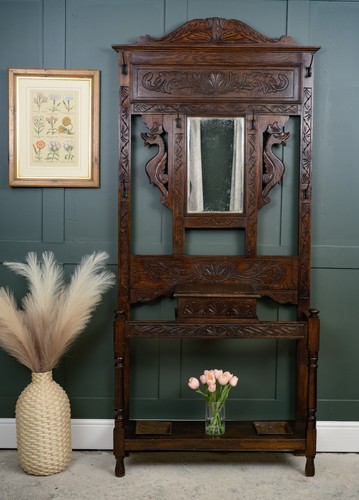 Antique oak hall - hall, stand