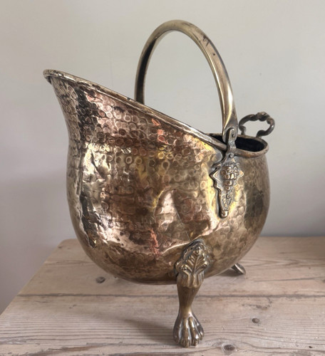 Vintage brass hammered coal - brass,