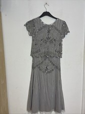 Ladies Frock And Frill Embellished Flapper Gatsby Style Silver Dress Size 8 BNWT