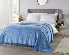 Diana Cowpe Traditional Bedspread BLUE Candlewick Geneva Bed Throw Chenille