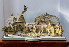 1950's Nativity Set, Wood With Printed Decoration. HUGE IN SIZE.