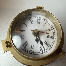 Vintage Brass Marine/Nautical Quartz Clock On Wood Base With Hanging Point