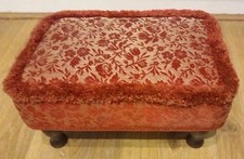 Vintage Sherborne Footstool Terracotta Red Floral Design With Legs