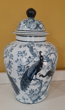 Large  Blue & White  Ginger Jar with   peacock pattern  27 cm tall