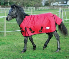 FOAL TURNOUT RUG MEDIUMWEIGHT 3'6", 3'9", 4'0", 4'3" BLACK OR RED *FREE POSTAGE*