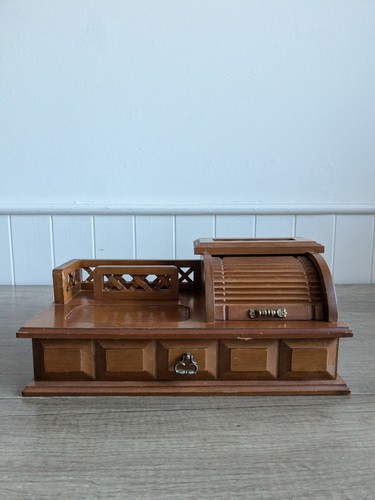 Vintage wooden roll top desk - wooden,