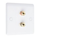 2 post Audio AV Speaker Wall Plate Slimline White 2 Gold Binding Post Non-solder