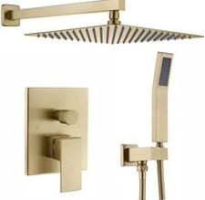 MULANDY 10"Brushed Gold Shower System Handheld High Pressure With Valve NEW