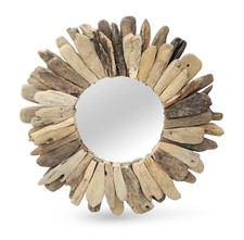 Rustic Driftwood Round Mirror 60 cm Wall Art Decor
