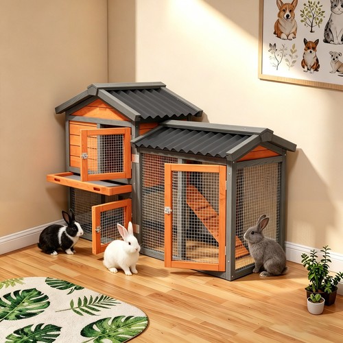 Tier rabbit hutch with tray - 2-tier,