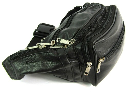 Black soft real leather bum - black,