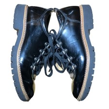 Graceland Black Patent Faux Leather Faux Fur Lace Up Shoes Womens UK Size 6