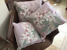 Vintage Laura Ashley Tapestry Flowers Cushion and Cover Piped Edge 40x40cm 