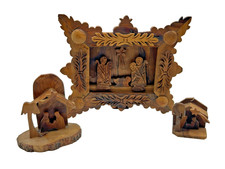 Hand-Carved Wooden Shadowbox Nativity Scene Lot of 3 Wood Christmas | C6 G519