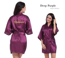 Bridesmaid Wedding Party V-Neck Robe Satin Silk Dressing Gown for Women