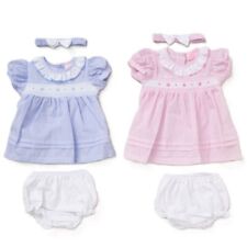 Baby Girls Smocked summer Dress Pants & Headband Set ~ Pink  Blue 0-24M ~ abb
