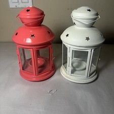 2 IKEA ROTERA Lantern for Tea Light Candle, Indoor/Outdoor, White & Pink