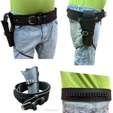 Western COWBOY Gun Holster REVOLVER,PISTOL Black Leather Cosplay BELT Ammo Loops