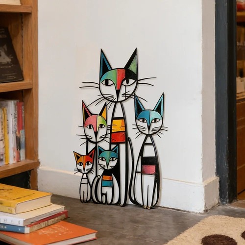 Colourful cat metal wall art - metal,