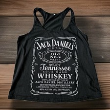 Jack Daniel’s Whiskey Graphic Racerback Tank Top Womens Small Black Distressed