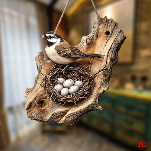 Wooden bird decor 2d - wooden,
