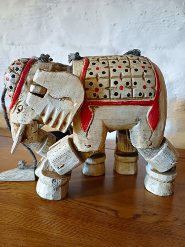 Vintage wooden cream elephant - wooden,