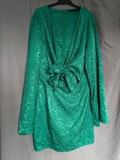 In The Style x Billie Faiers jacquard v neck plunge tie front mini dress Size 10