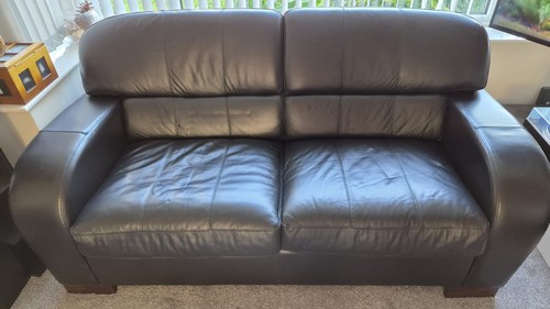 Black leather seater sofa - leather, 2-seater