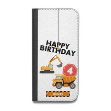 Boys Birthday Diggers Personalised Vegan Leather Flip iPhone Case for iPhone 14