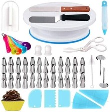 Cake Decorating Kit – Turntable, Piping Nozzles, Pastry Bags, Icing Smoothers